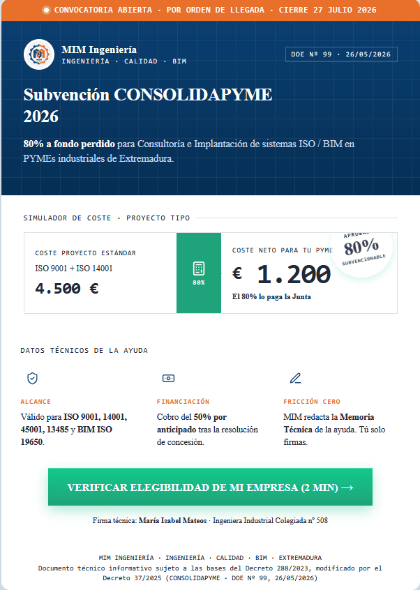 consolidapyme 2026 iso mim ingenieria